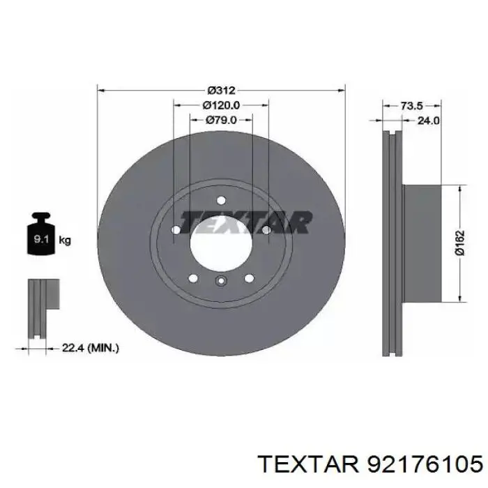 92176105 Textar Tarcza hamulcowa przednia