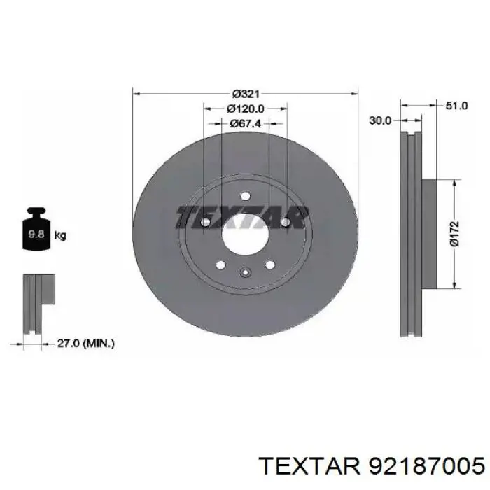 92187005 Textar Tarcza hamulcowa przednia