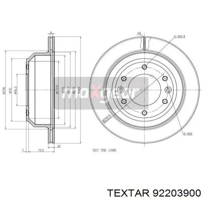 Do koszyka 92203900 Textar Tarcza hamulcowa tylna