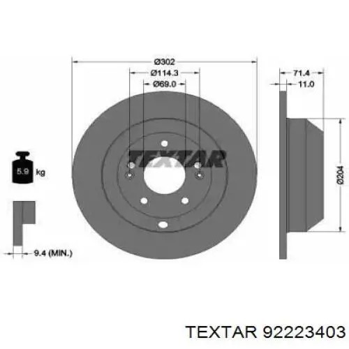 92223403 Textar Tarcza hamulcowa tylna