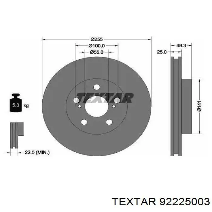 92225003 Textar Tarcza hamulcowa przednia