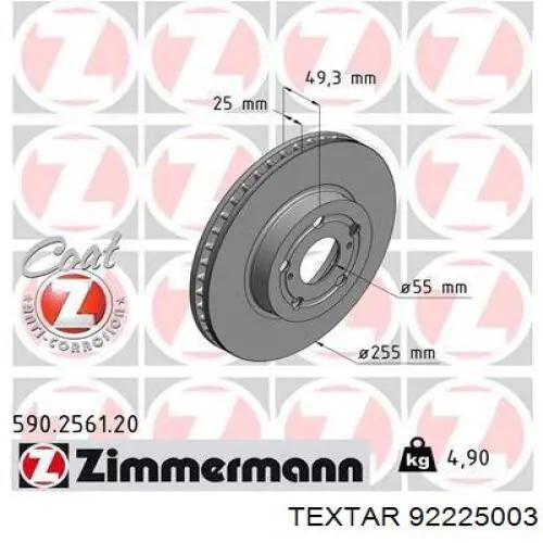Do koszyka 92225003 Textar Tarcza hamulcowa przednia