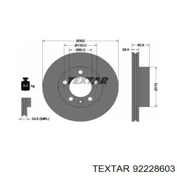 92228603 Textar tarcza hamulcowa przednia