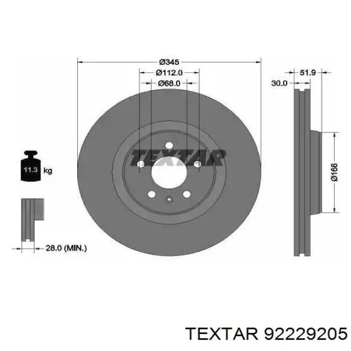 92229205 Textar tarcza hamulcowa przednia