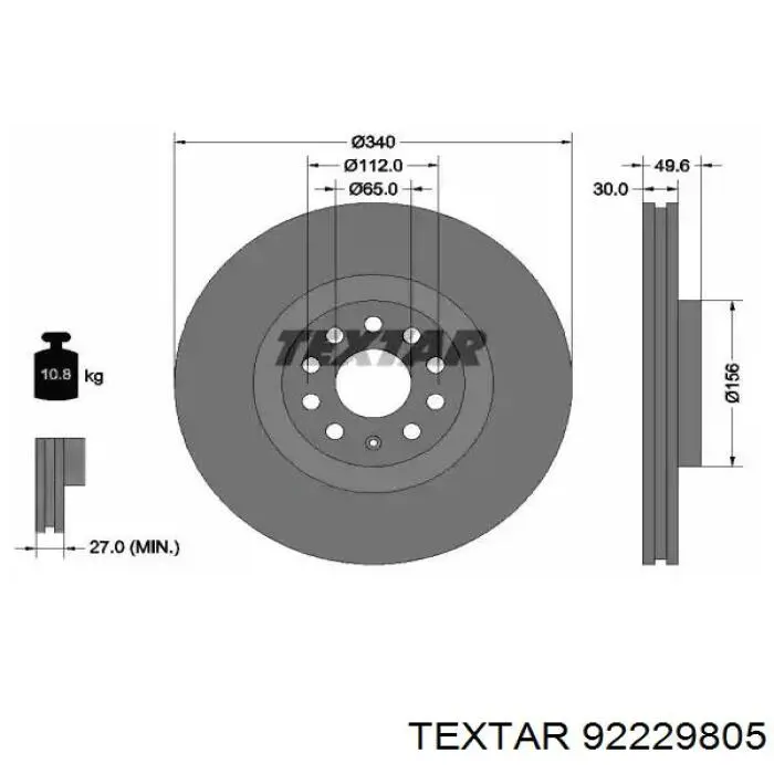 92229805 Textar Tarcza hamulcowa przednia