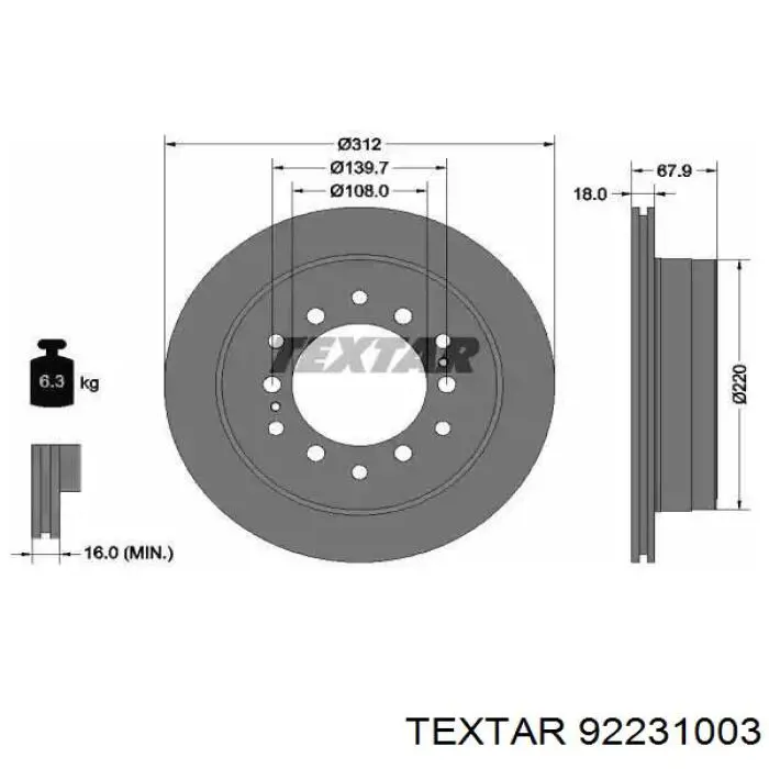 92231003 Textar tarcza hamulcowa tylna