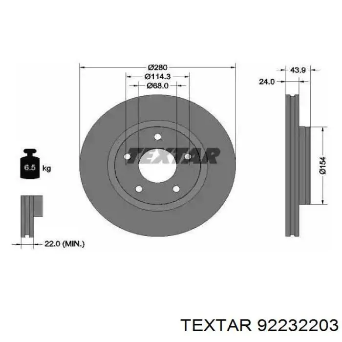 92232203 Textar Tarcza hamulcowa przednia