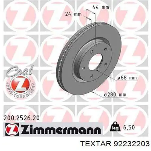 Do koszyka 92232203 Textar Tarcza hamulcowa przednia