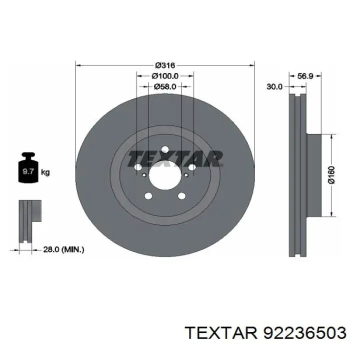 Do koszyka 92236503 Textar Tarcza hamulcowa przednia