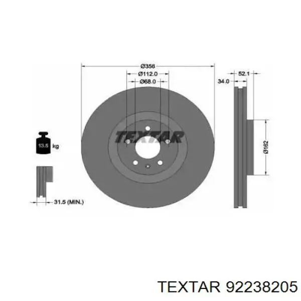 92238205 Textar tarcza hamulcowa przednia