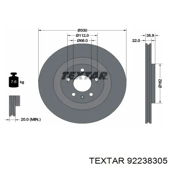 92238305 Textar tarcza hamulcowa tylna