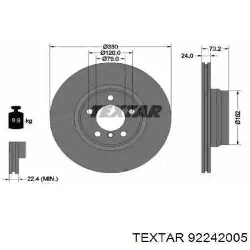 92242005 Textar Tarcza hamulcowa przednia