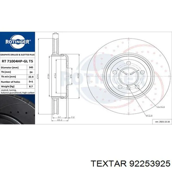 Do koszyka 92253925 Textar Tarcza hamulcowa tylna