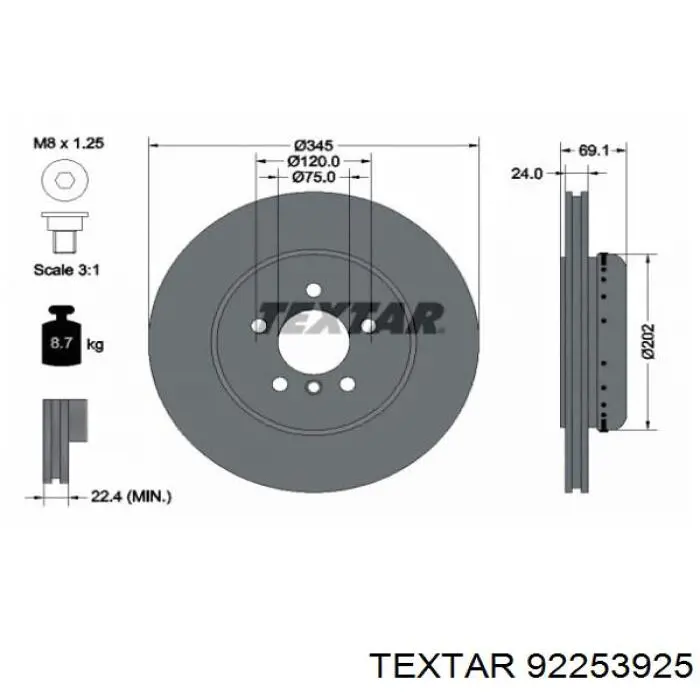 92253925 Textar Tarcza hamulcowa tylna