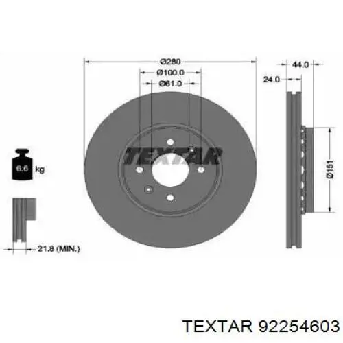 Do koszyka 92254603 Textar Tarcza hamulcowa przednia