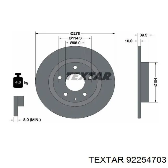 92254703 Textar tarcza hamulcowa tylna