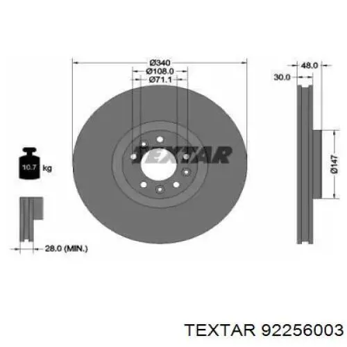 92256003 Textar tarcza hamulcowa przednia