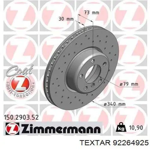Tarcza hamulcowa przednia Textar 92264925 cena, od 109,13 USD