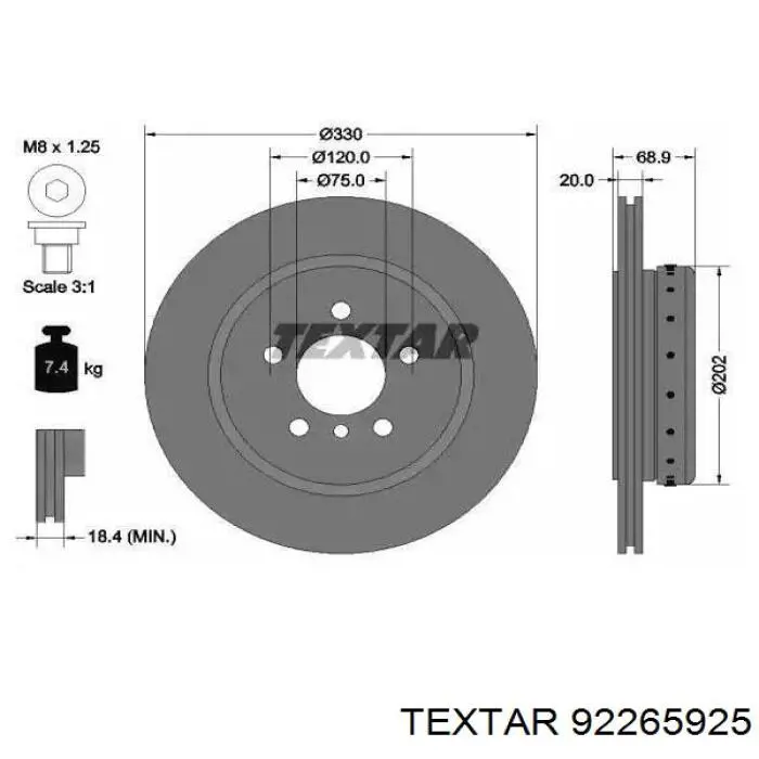 92265925 Textar tarcza hamulcowa tylna