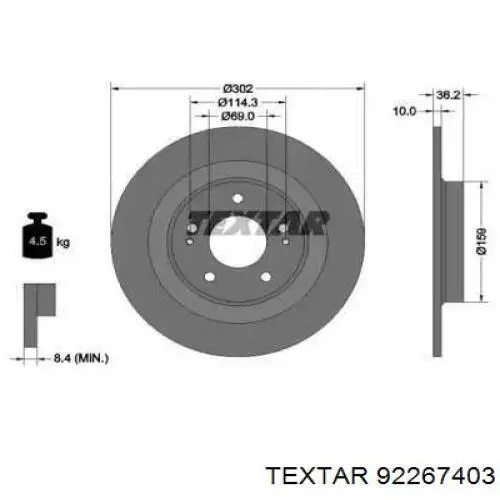 92267403 Textar tarcza hamulcowa tylna