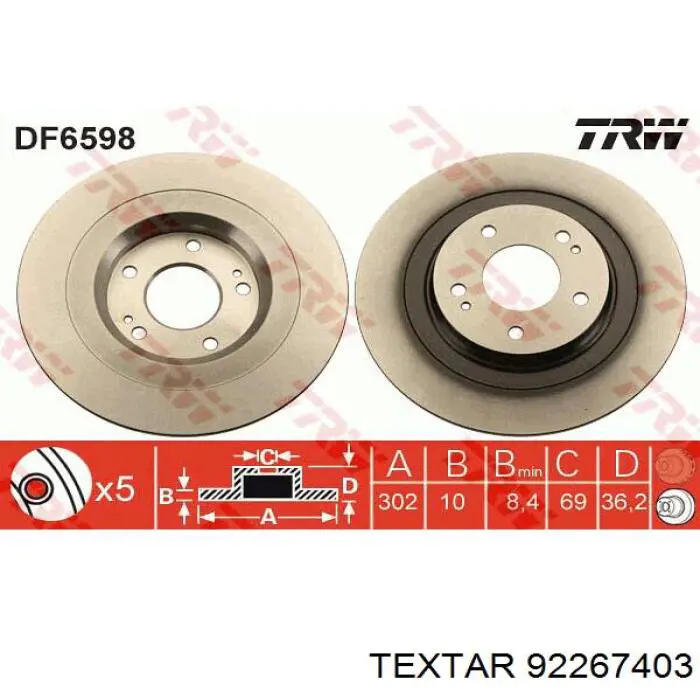 Do koszyka 92267403 Textar Tarcza hamulcowa tylna