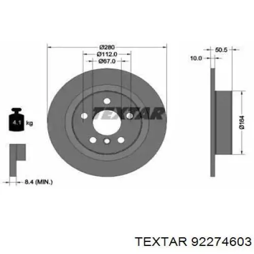 92274603 Textar tarcza hamulcowa tylna