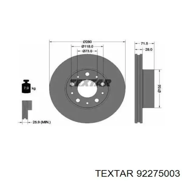 92275003 Textar Tarcza hamulcowa przednia