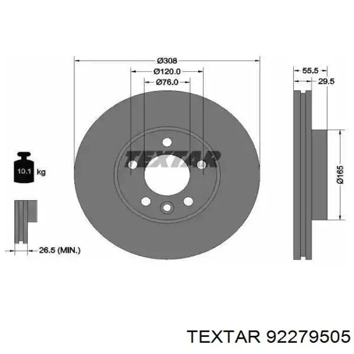 92279505 Textar tarcza hamulcowa przednia