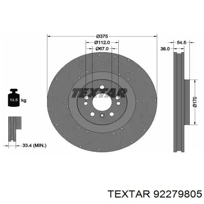 92279805 Textar Tarcza hamulcowa przednia
