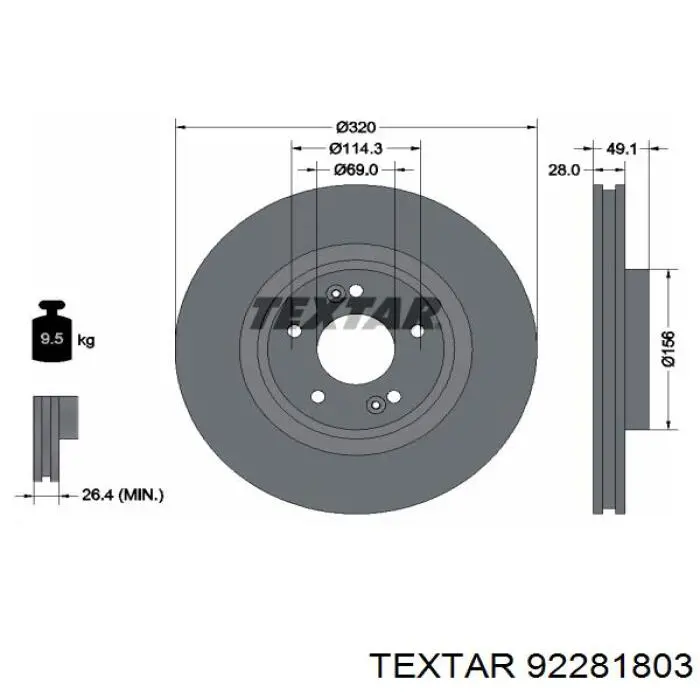 92281803 Textar Tarcza hamulcowa przednia