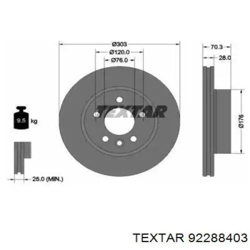 92288403 Textar Tarcza hamulcowa przednia