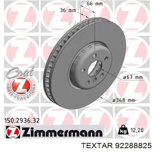 Do koszyka 92288825 Textar Tarcza hamulcowa przednia