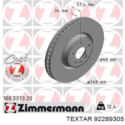 Tarcza hamulcowa przednia Textar 92289305 cena, od 111,72 USD