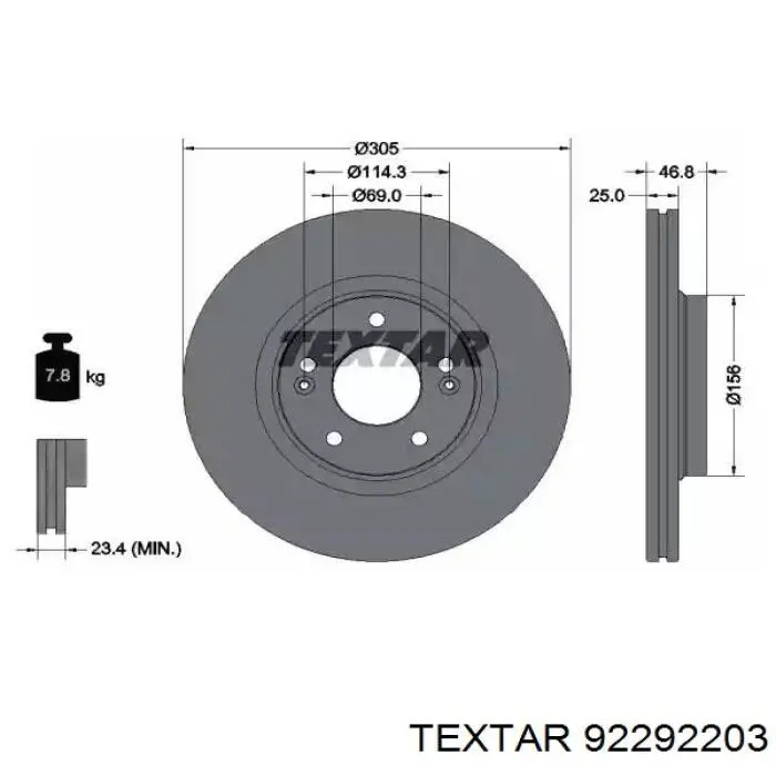 92292203 Textar tarcza hamulcowa przednia