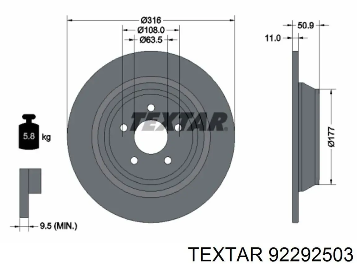 92292503 Textar tarcza hamulcowa tylna