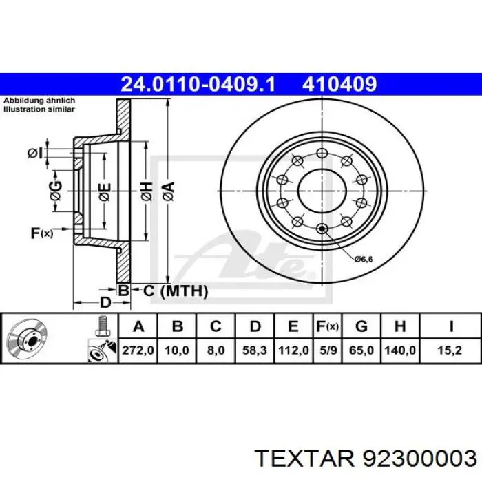 92300003 Textar tarcza hamulcowa tylna