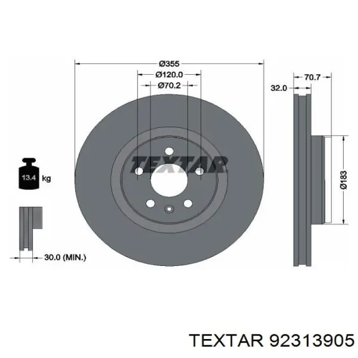 92313905 Textar tarcza hamulcowa przednia