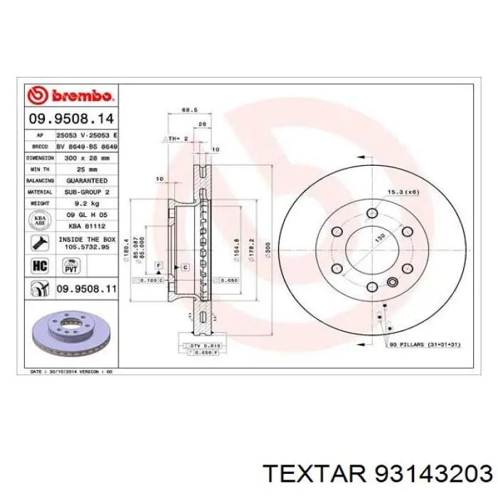 Tarcza hamulcowa przednia Textar 93143203 cena, od 64,73 USD