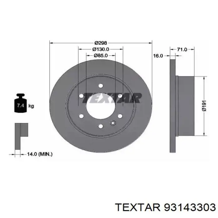 93143303 Textar Tarcza hamulcowa tylna