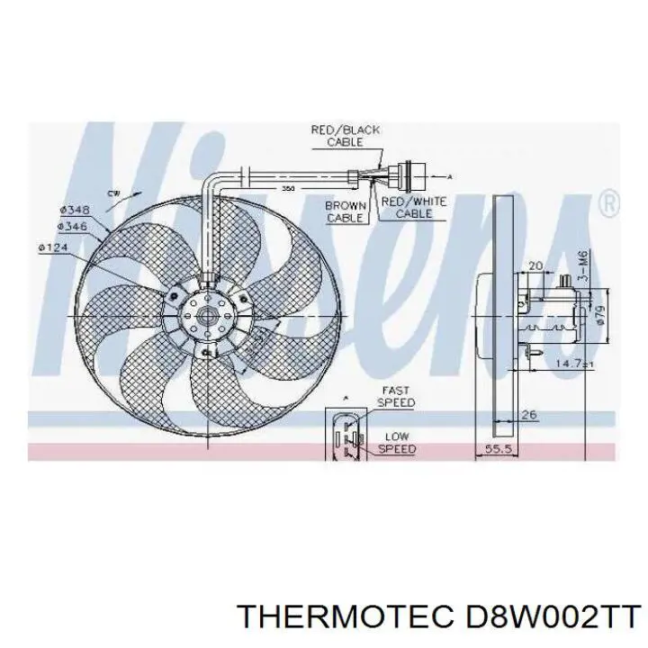Do koszyka D8W002TT Thermotec Wentylator elektryczny układu chłodzenia kompletny (silnik+wirnik)