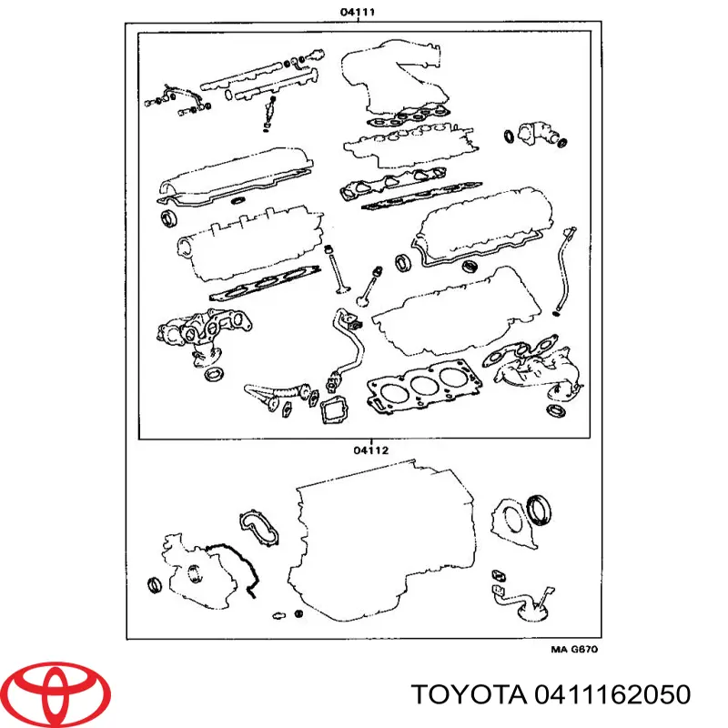 Zestaw uszczelek silnika pełny Toyota 0411162050 cena, od 645,86 USD