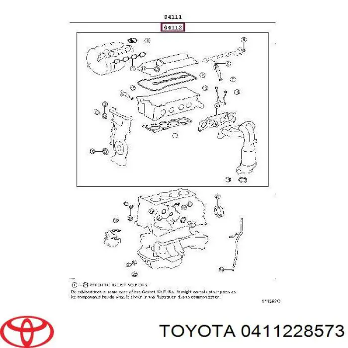 0411228573 Toyota zestaw uszczelek silnika górny