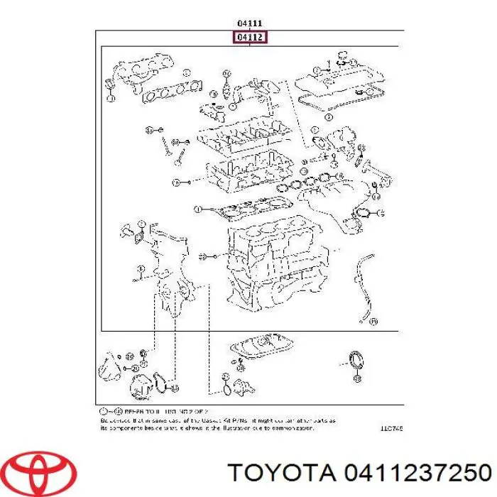0411237252 Toyota Zestaw uszczelek silnika górny