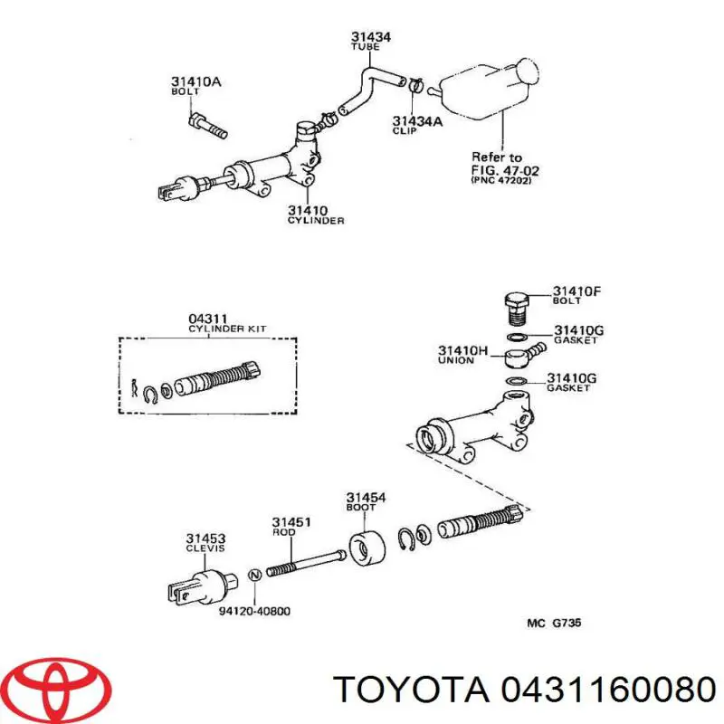 Zestaw naprawczy cylindra głównego sprzęgła Toyota 0431160080 cena, od 118,89 USD
