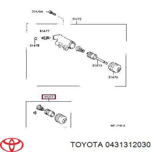 Cylinder roboczy sprzęgła 0431312030 Toyota