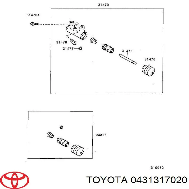 Cylinder roboczy sprzęgła Toyota 0431317020 cena, od 86,61 USD