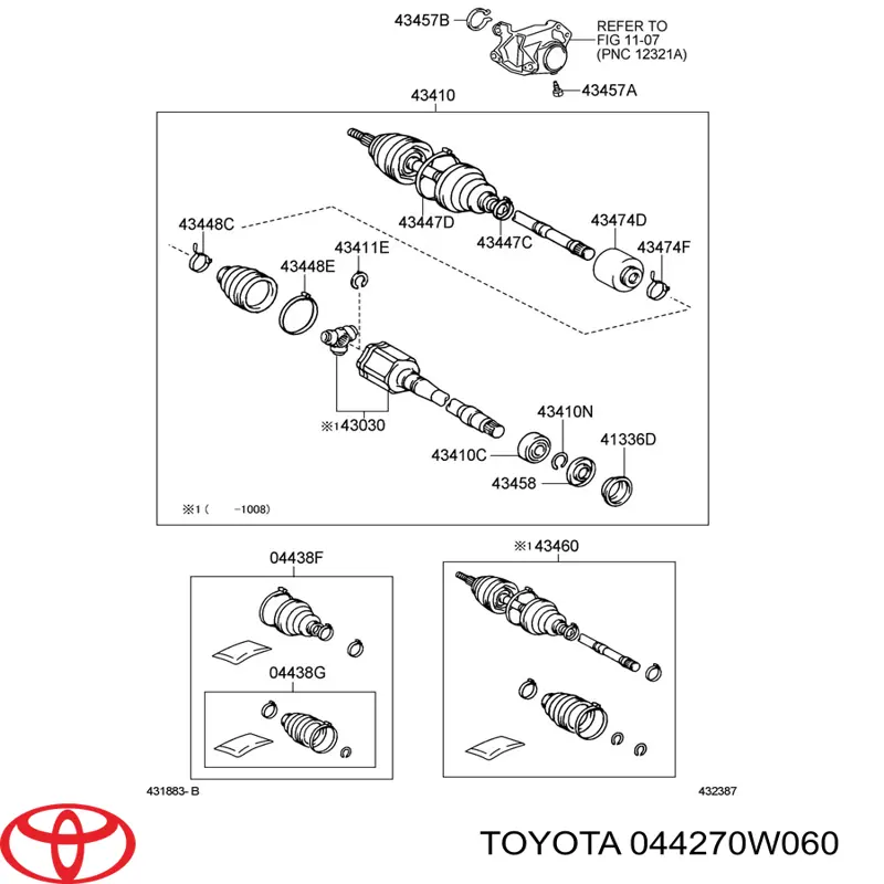 Do koszyka 044270W060 Toyota Osłony przegubów homokinetycznych półosi przedniej, zestaw