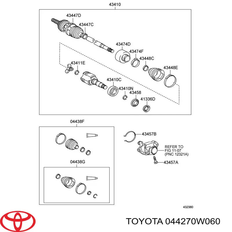 044270W060 Toyota Osłony przegubów homokinetycznych półosi przedniej, zestaw