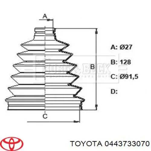 0443733070 Toyota Osłona przegubu homokinetycznego półosi przedniej wewnętrzna prawa
