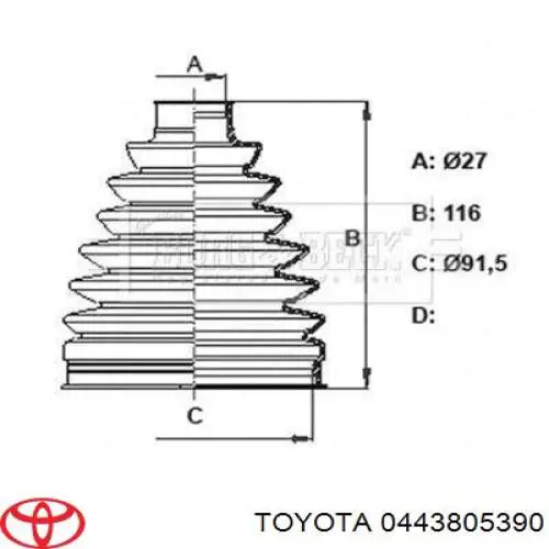 Osłona przegubu homokinetycznego półosi przedniej wewnętrzna Toyota 0442805260 cena, od 165,77 USD